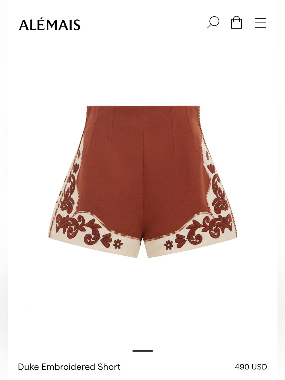 Alémais Duke Embroidered Short in Rust